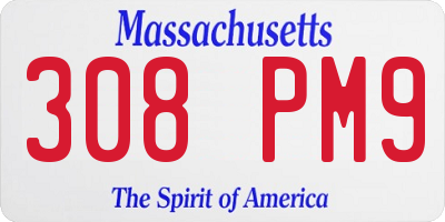MA license plate 308PM9