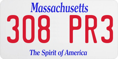 MA license plate 308PR3
