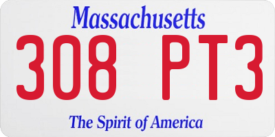 MA license plate 308PT3