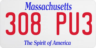 MA license plate 308PU3