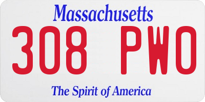 MA license plate 308PW0