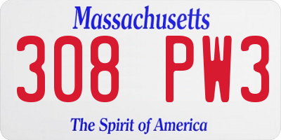MA license plate 308PW3