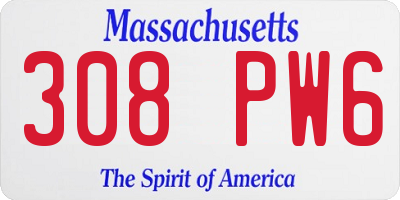 MA license plate 308PW6