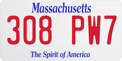 MA license plate 308PW7