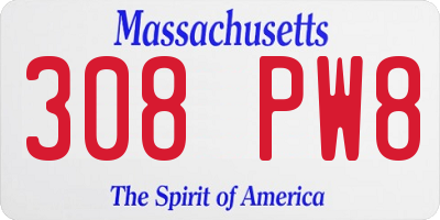 MA license plate 308PW8