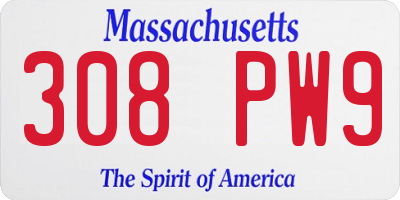 MA license plate 308PW9
