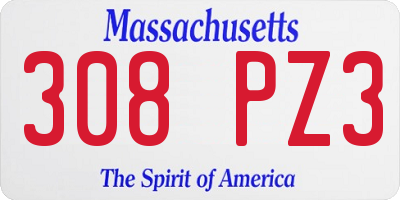 MA license plate 308PZ3