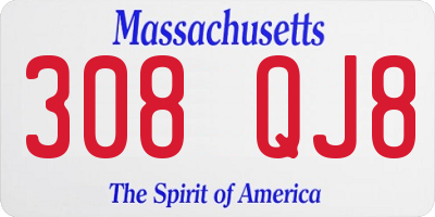 MA license plate 308QJ8