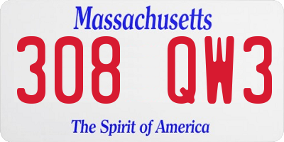 MA license plate 308QW3