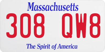 MA license plate 308QW8