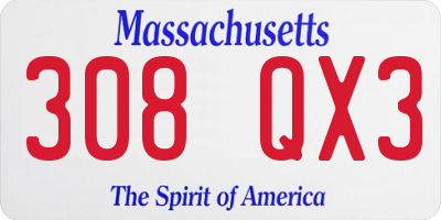 MA license plate 308QX3
