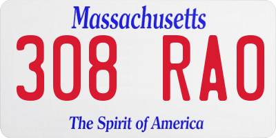 MA license plate 308RA0