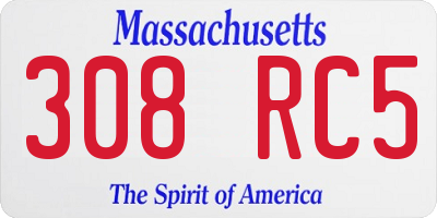 MA license plate 308RC5