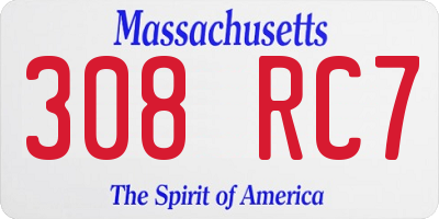 MA license plate 308RC7