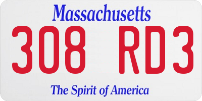 MA license plate 308RD3