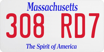 MA license plate 308RD7