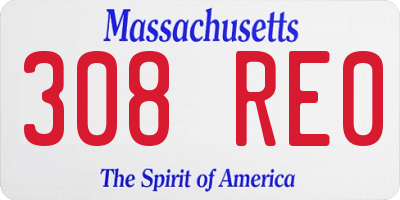 MA license plate 308RE0