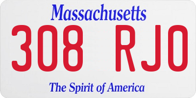 MA license plate 308RJ0