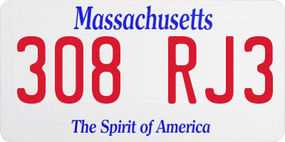 MA license plate 308RJ3