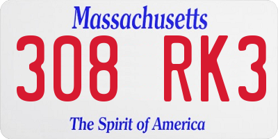 MA license plate 308RK3