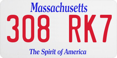 MA license plate 308RK7