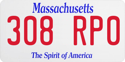 MA license plate 308RP0