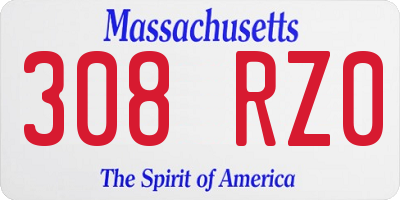MA license plate 308RZ0