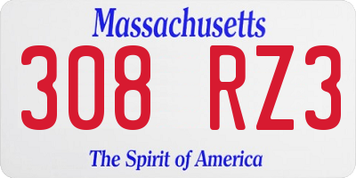 MA license plate 308RZ3