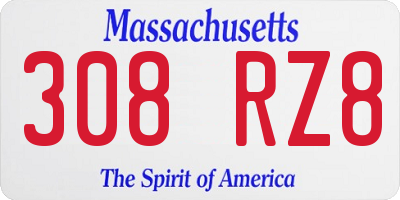 MA license plate 308RZ8