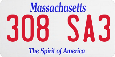 MA license plate 308SA3