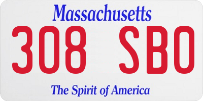 MA license plate 308SB0