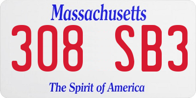 MA license plate 308SB3