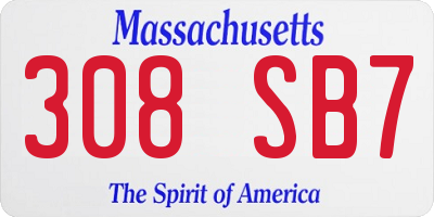 MA license plate 308SB7