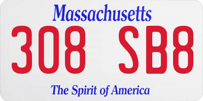 MA license plate 308SB8