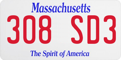 MA license plate 308SD3