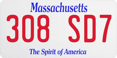 MA license plate 308SD7