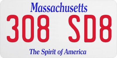 MA license plate 308SD8