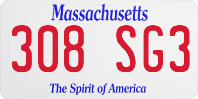 MA license plate 308SG3