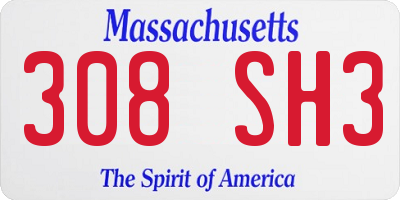 MA license plate 308SH3