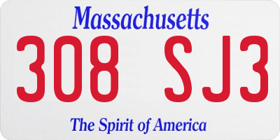 MA license plate 308SJ3