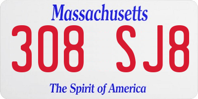 MA license plate 308SJ8
