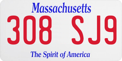 MA license plate 308SJ9