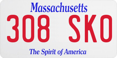 MA license plate 308SK0