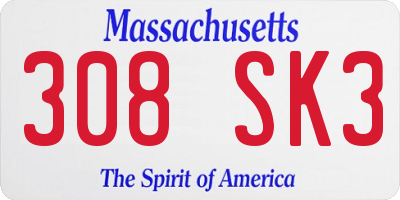 MA license plate 308SK3
