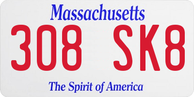 MA license plate 308SK8