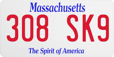 MA license plate 308SK9