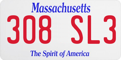 MA license plate 308SL3
