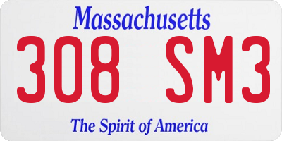MA license plate 308SM3