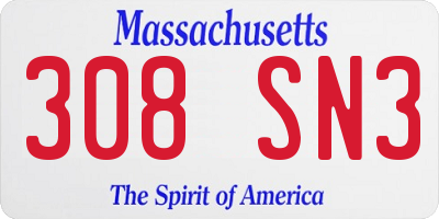 MA license plate 308SN3