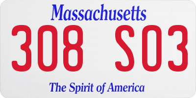 MA license plate 308SO3